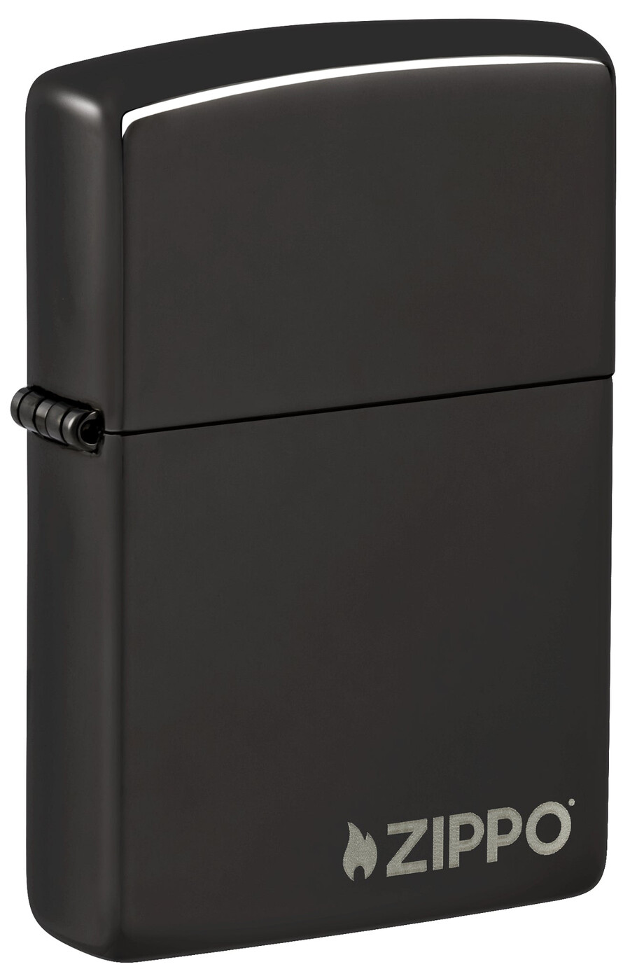 klassisk högglansig svart zippo-logotyp