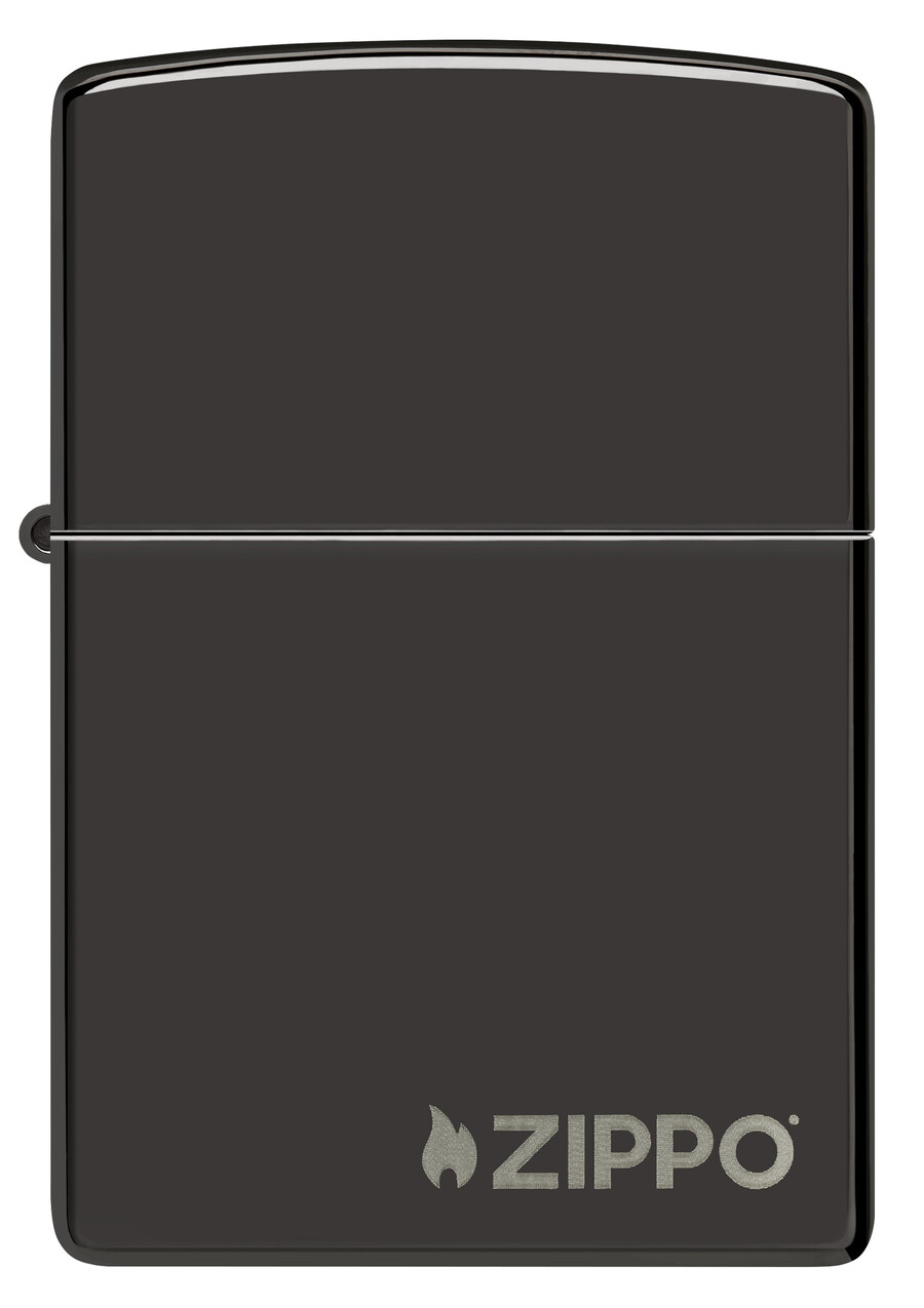 klassisk högglansig svart zippo-logotyp