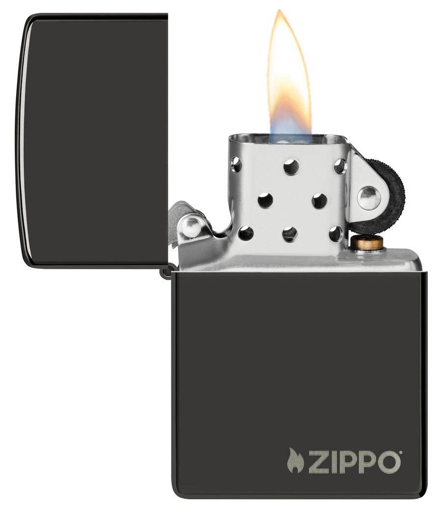 klassisk högglansig svart zippo-logotyp