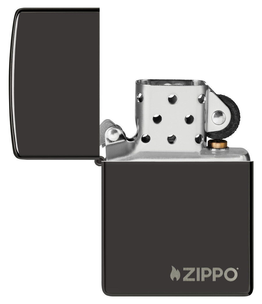 klassisk högglansig svart zippo-logotyp