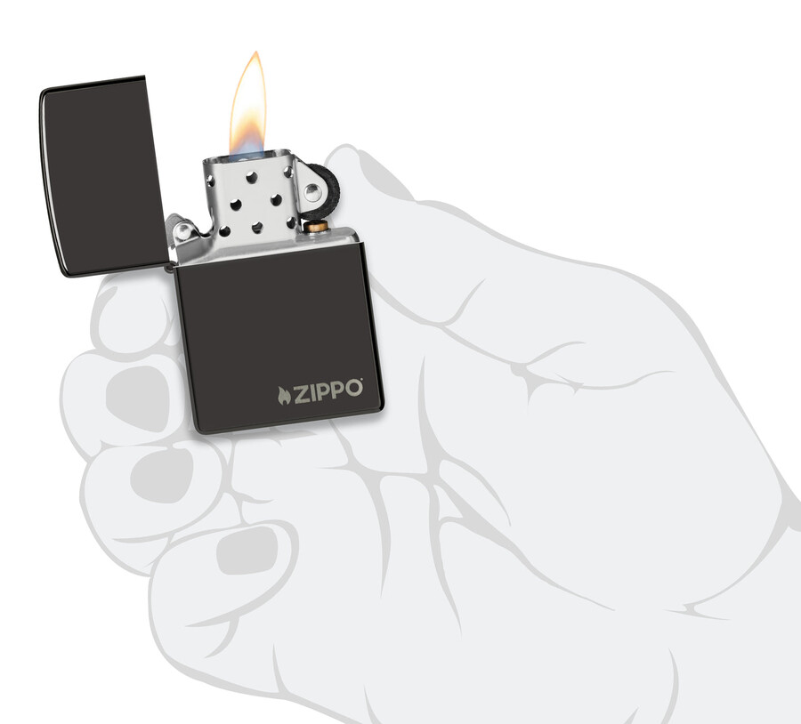 klassisk högglansig svart zippo-logotyp